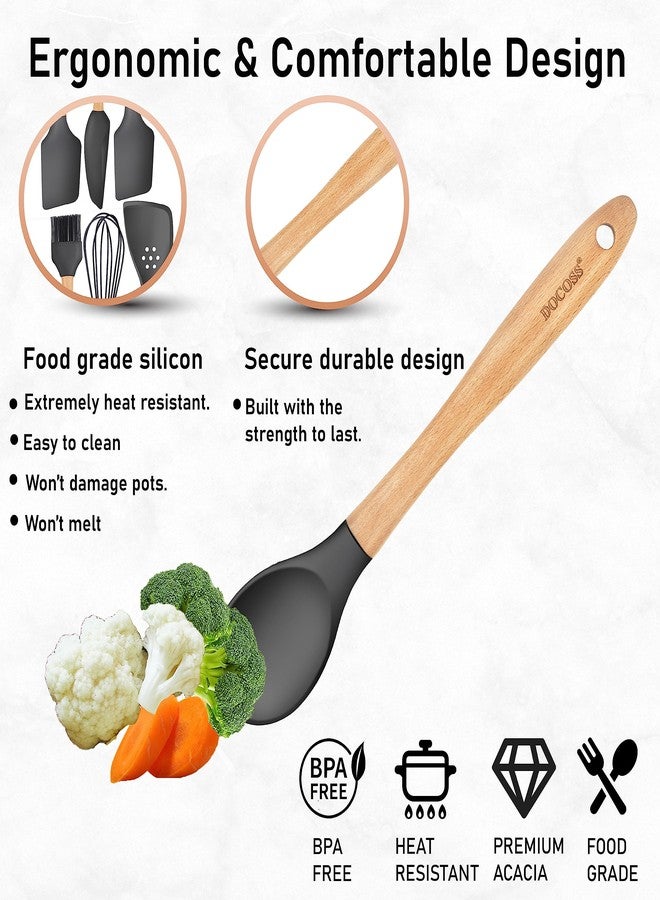 دوكوس مجموعة ملاعق خشبية من 6 قطع من دوكوس للمقلاة غير اللاصقة / ملاعق سيليكون للمطبخ / ملاعق للكيك / ملاعق للطبخ، ملحقات الخبز (أسود) - Image 5